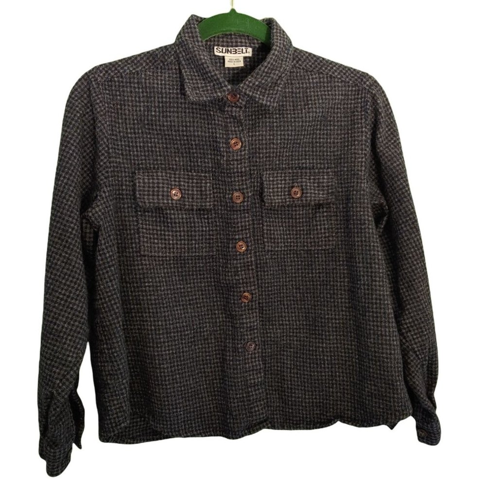 Sunbelt Wool Buttoned Jacket Dark Grey Checks Ladies Size L